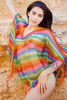 Foxy Alissa in Sandy by Arkisi outdoor sunny beach brunette green eyes trimmed ass pussy boobies