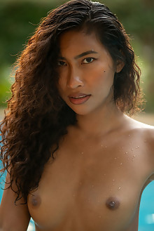 Niki in Refreshing by David Menich outdoor sunny poolside asian brunette brown eyes wet shaved pussy