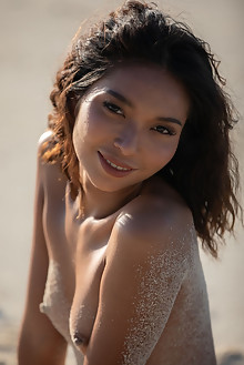 Rosah in Sandy Beach by David Menich outdoor sunny beach asian brunette brown eyes small tits shaved custom