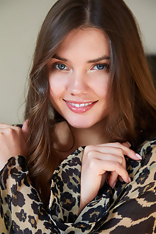Georgia in Oriental Rug by Erro indoor brunette blue eyes boobies shaved pussy ass feets