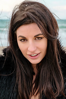 Presenting Nastya Lemon by Tony G outdoor cloudy beach brunette brown eyes petite shaved ass
