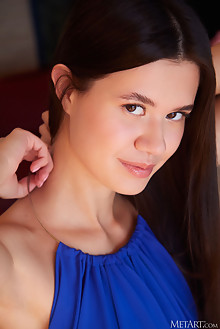 Evelin Elle in Red Lounger by Erro indoor brunette brown eyes skinny small tits shaved ass pussy custom