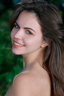 Sirena Milano in Forest Enchantress by Matiss outdoor sunny brunette brown eyes petite shaved pussy custom