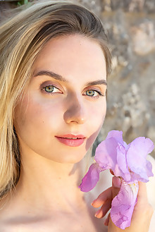 Emily Swan in Purple Flower by DeltaGamma outdoor sunny blon...