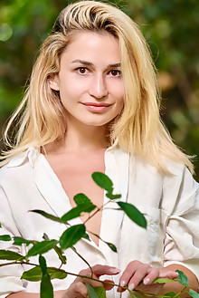 Susie in One With Nature by Tony G outdoor woods sunny blonde brown eyes shaved pussy ass